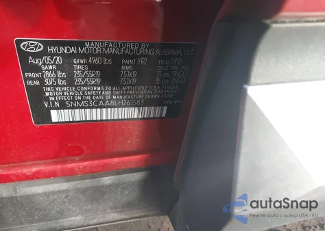 2020 Hyundai Santa Fe Sel 2.0T z USA, uszkodzony, nr VIN 5NMS3CAA8LH261583